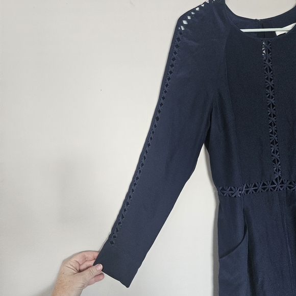 JONATHAN SIMKHAI | Silk Navy Blue Crossbar Romper Jumpsuit | Size S - Picture 5 of 9